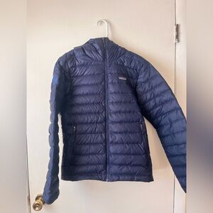 Patagonia Men’s Lightweight Down Sweater Hoody Puffer Jacket Navy Blue Small